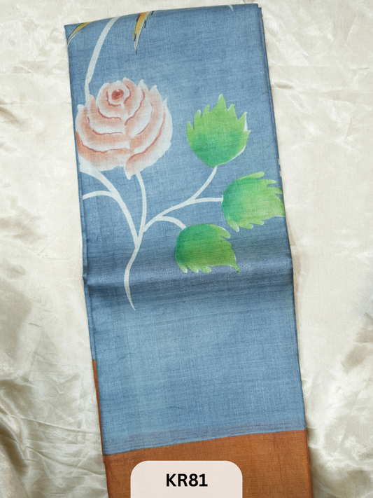 PURE TUSSAR SILK WITH ZARI HAND PAINTED