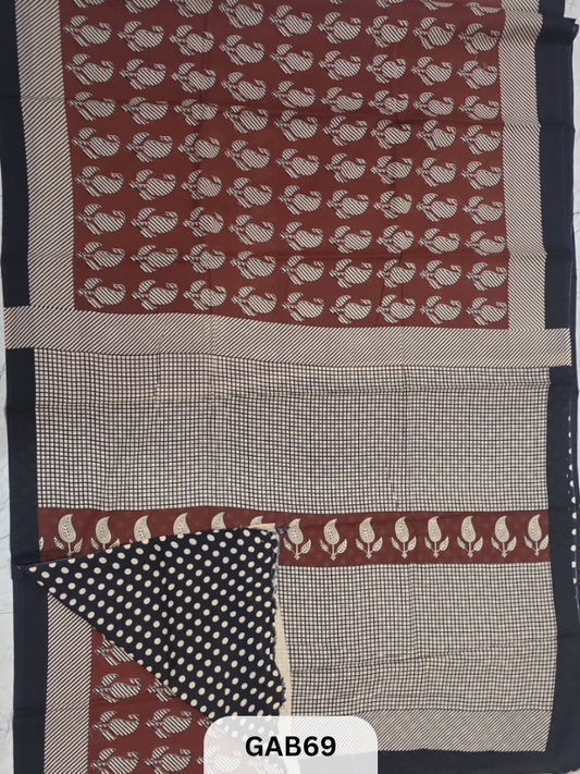 BAGRU PRINT COTTON MULMUL SAREES WITH BLOUSE-SAREE 5.5M +BLOUSE 1M