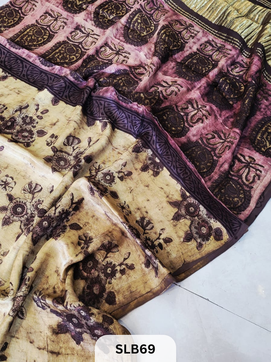 PURE MODAL AJRAKH HAND BLOCK WITH TISSUE SILK PALLU
