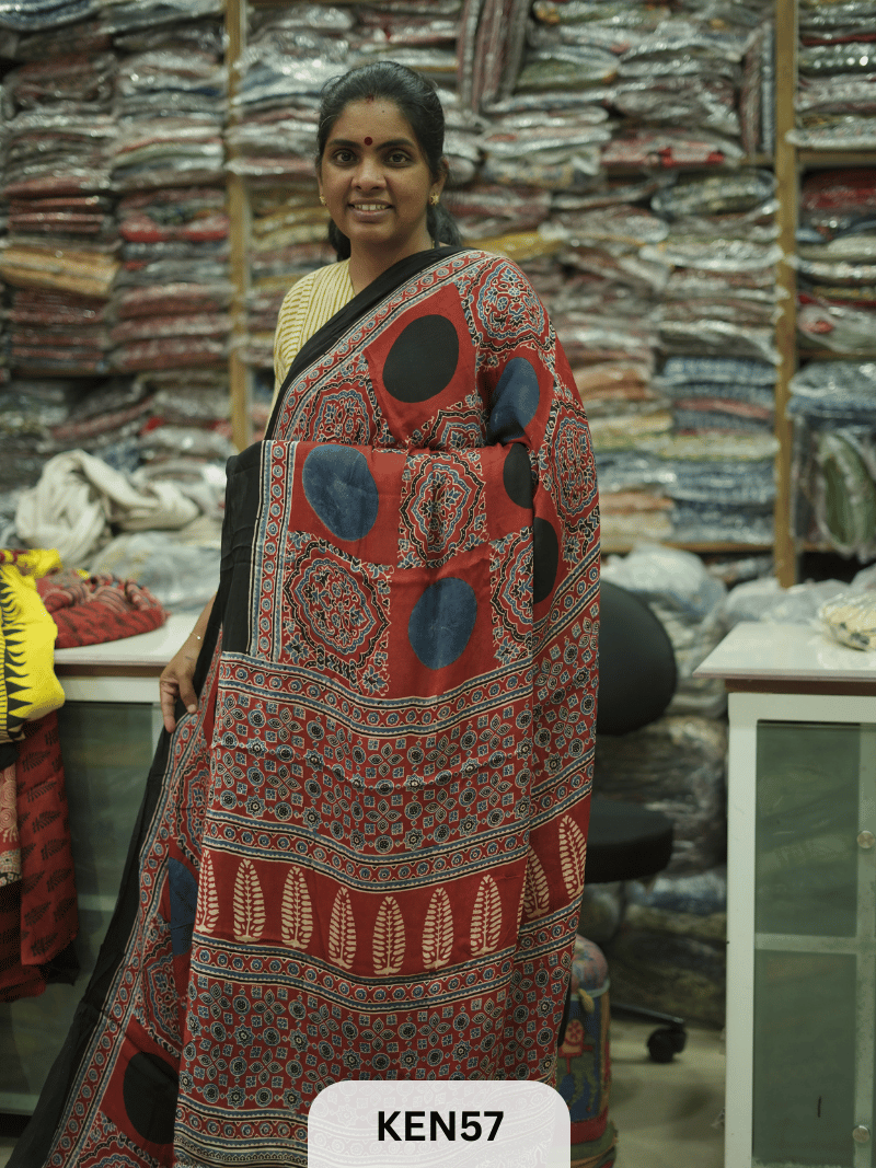 MODAL NATURAL AJRAKH HANDBLOCK SAREE