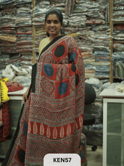 MODAL NATURAL AJRAKH HANDBLOCK SAREE