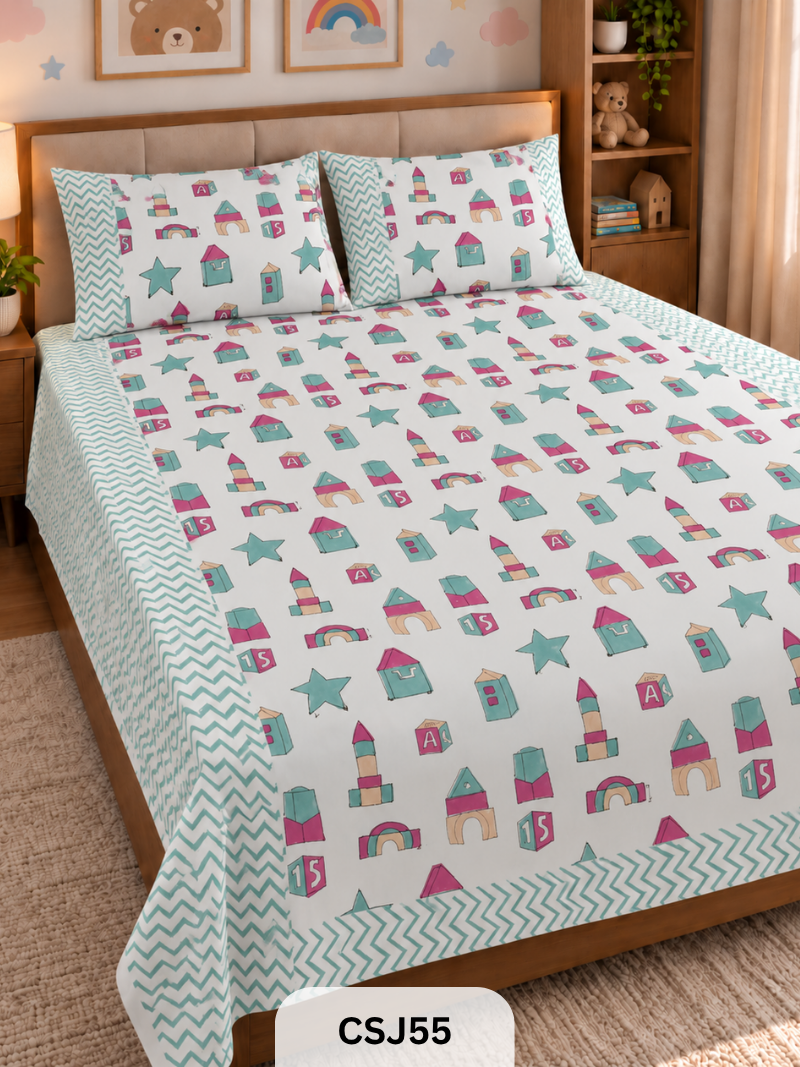 Kids Cherry Blossom Bedsheet With Pillow Covers - 98*108