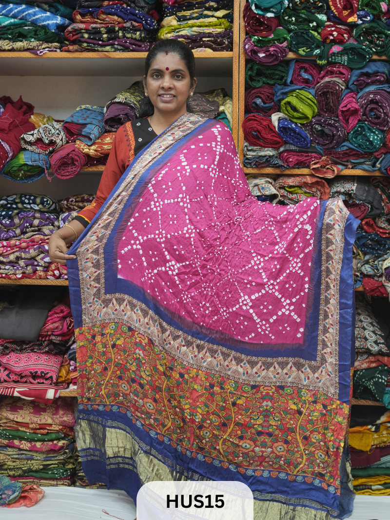 BANDHANI WITH KALAMKARI DIGITAL PRINT BORDER LAGDI PATTA