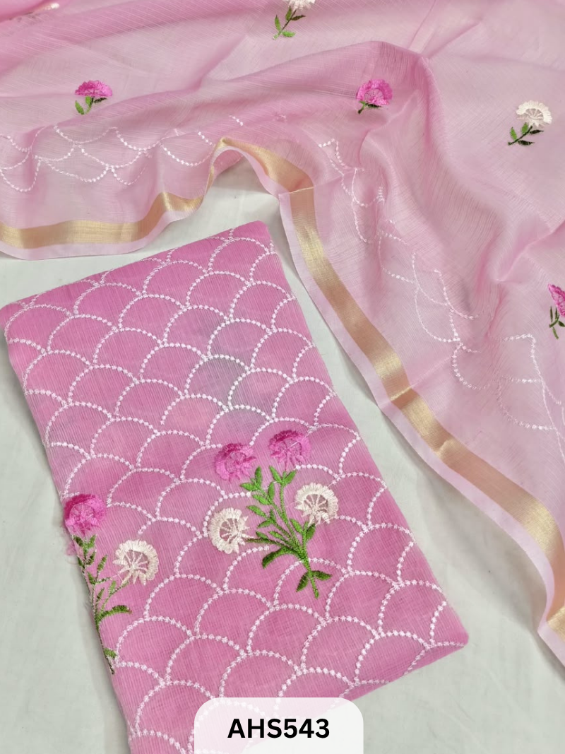 Premium Kota Doria Embroidery Work - Top And Duppatta