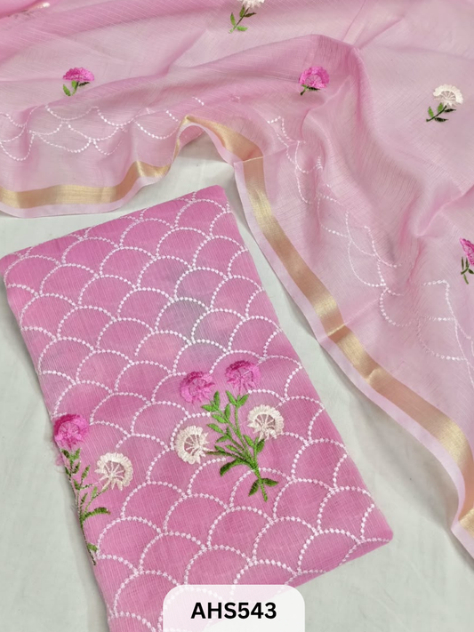 Premium Kota Doria Embroidery Work - Top And Duppatta