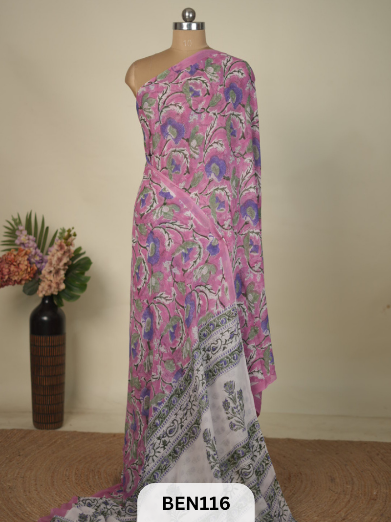 CHIFFON GEORGETTE SANGANER HANDBLOCK