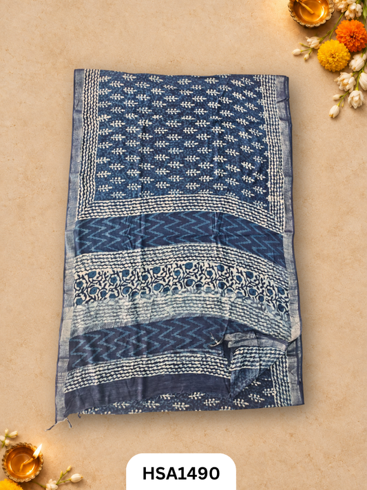 Kalamkari Hand Block Printed Soft Linen With Blouse
