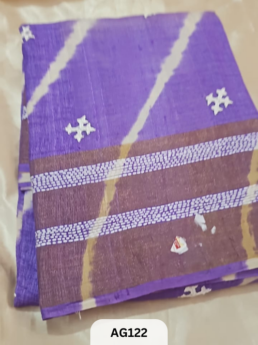PURE TUSSAR WITH HANDPAINTED WITH KUTCH HAND EMBROIDERY
