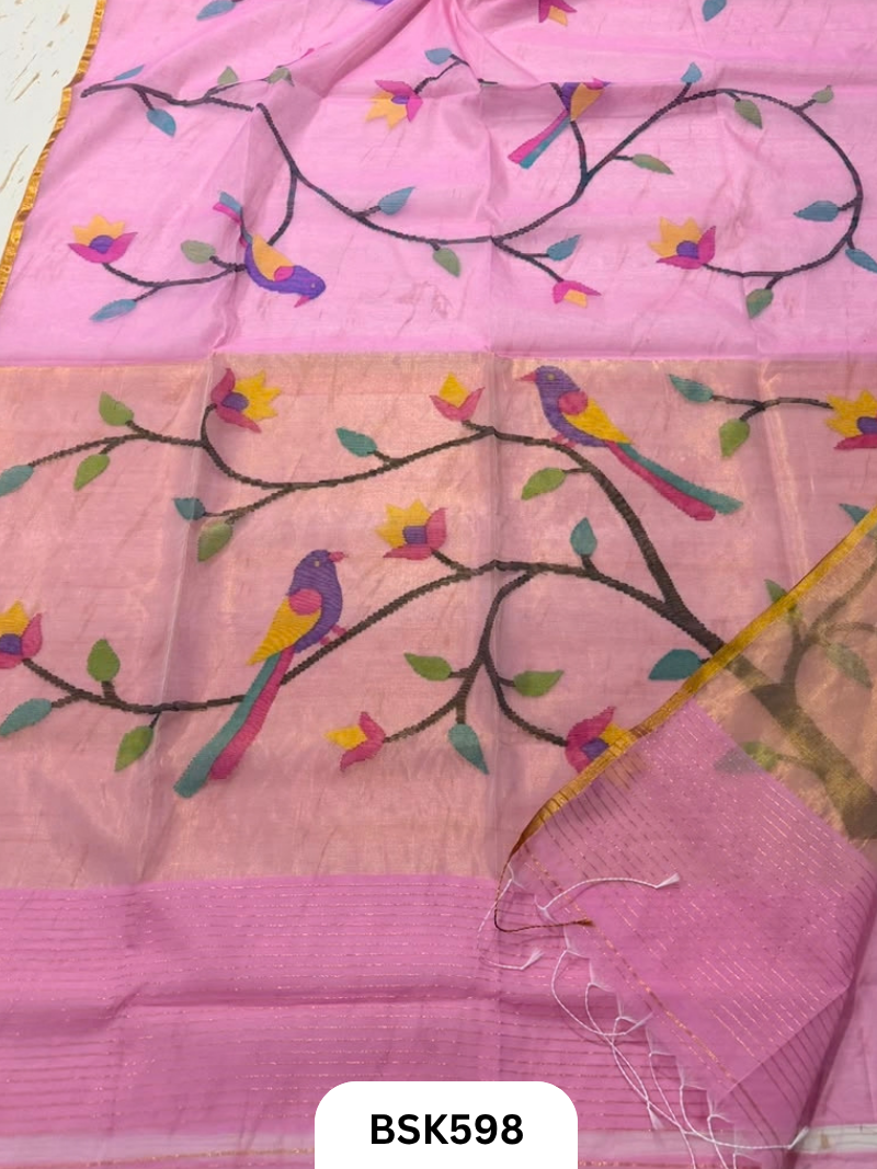Handloom Pure Muslin Jamdhani With Hand Needle Work Saree