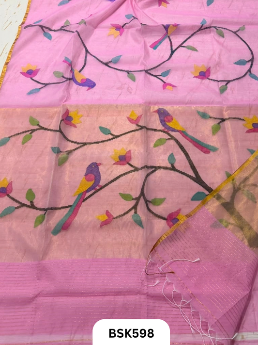 Handloom Pure Muslin Jamdhani With Hand Needle Work Saree
