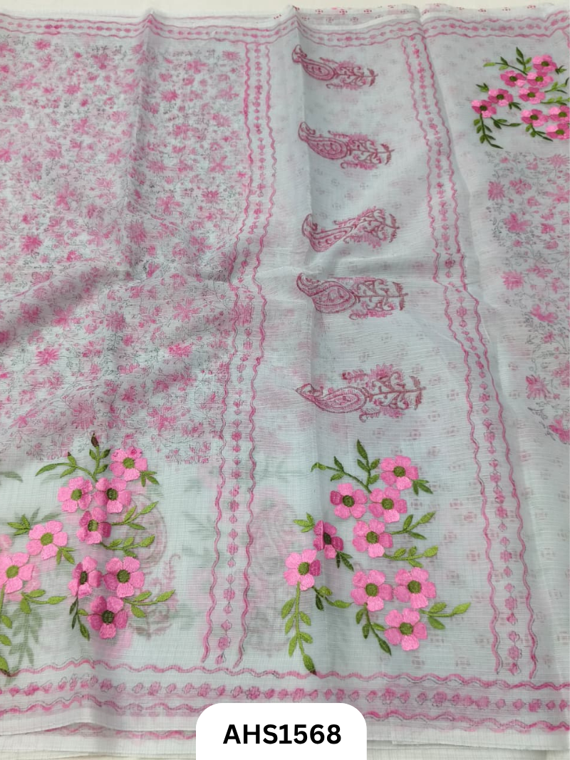 Kota Cotton Embroidery + Printed Saree