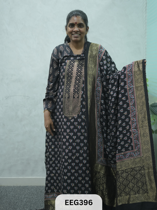 AJRAKH DOLA SILK 2 PCS-UNSTITCHED ( TOP 3.5MTR AND DUPPATA 2.25MTR ) - IMMEDIEATE DISPATCH