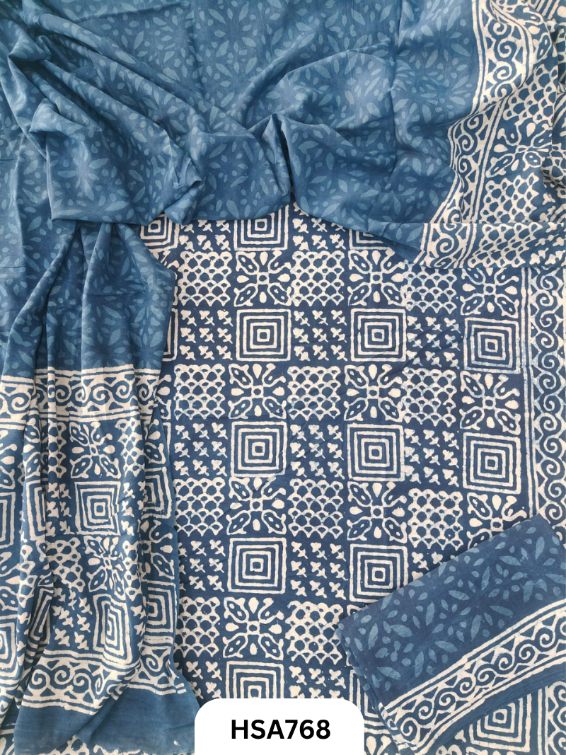 Exclusive Indigo Handblock Print Salwar Suit 3pcs