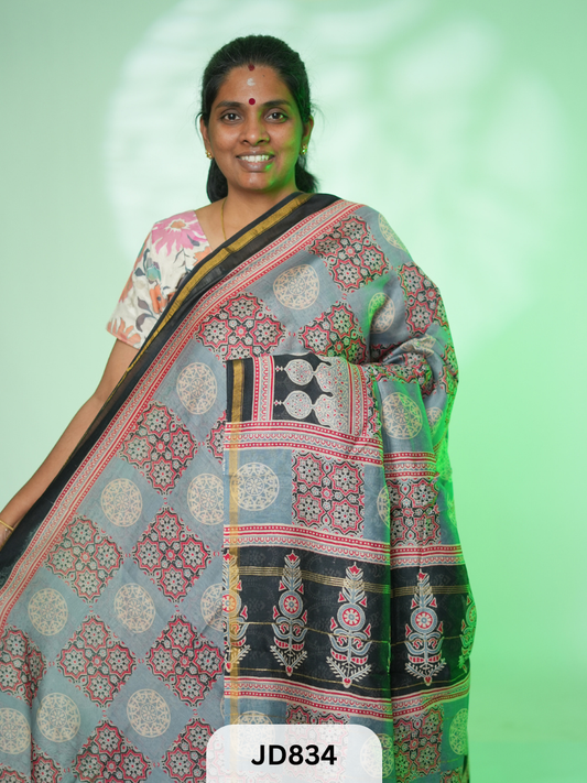 PURE CHANDERI SILK WITH HANDBLOCK SAREE