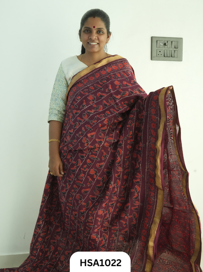 Pure Maheswari Silk Cotton - Handblock Print Saree With Blouse