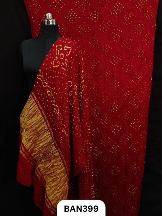 Semi Gaji Silk Tissue Pallu 25 Bani Bandhej Saree