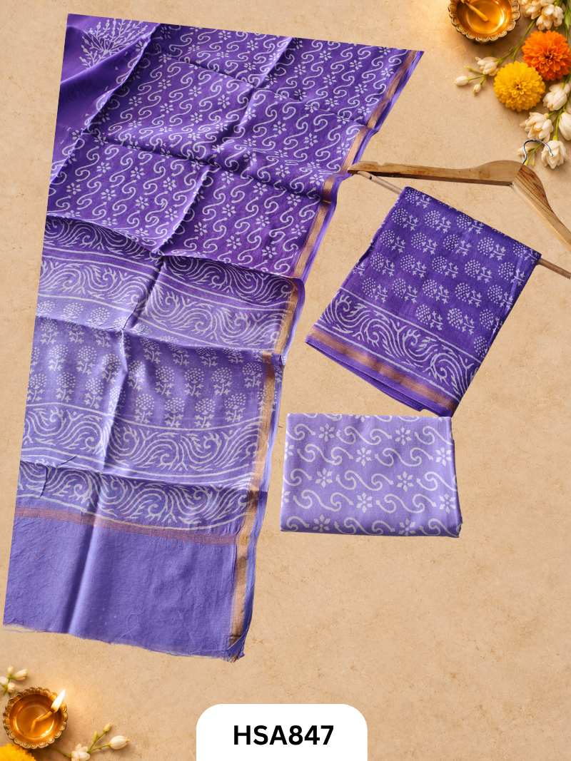 HandBlock Printed Chanderi Silk Cotton Suits -Top 2.5M Duptta 2.5M