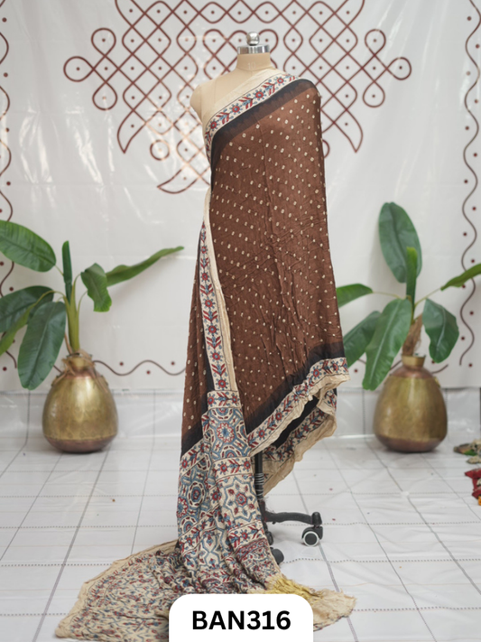 Modal Ajrakh With Bandhini Ladgi Patta Saree
