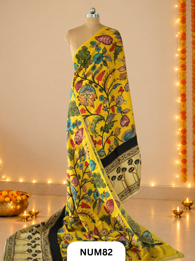 Exclusive Pure Penkalamkari Floral Saree - MODAL SILK