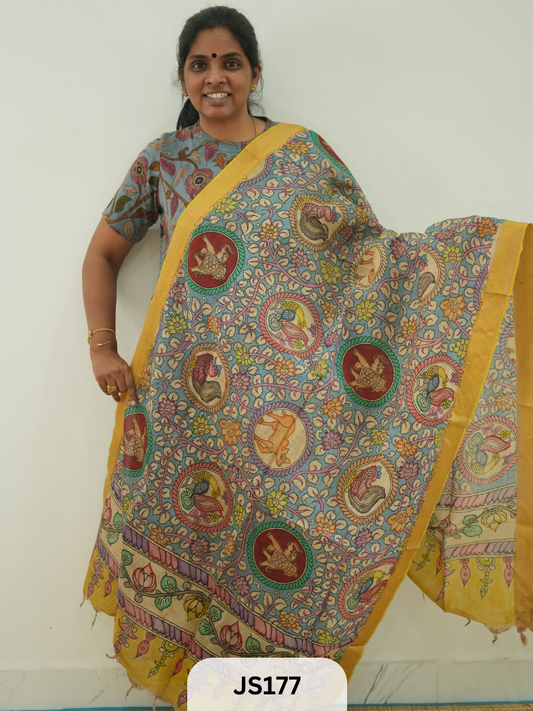 PEN KALAMKARI CHENNURI SILK DUPATTA