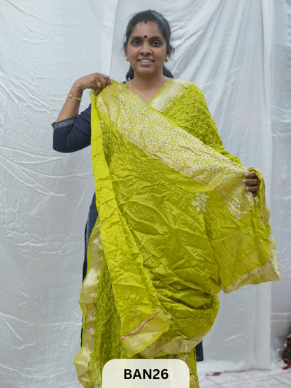 PURE RAW SILK WITH MEENAKARI BUTTA BANDHINI SAREE