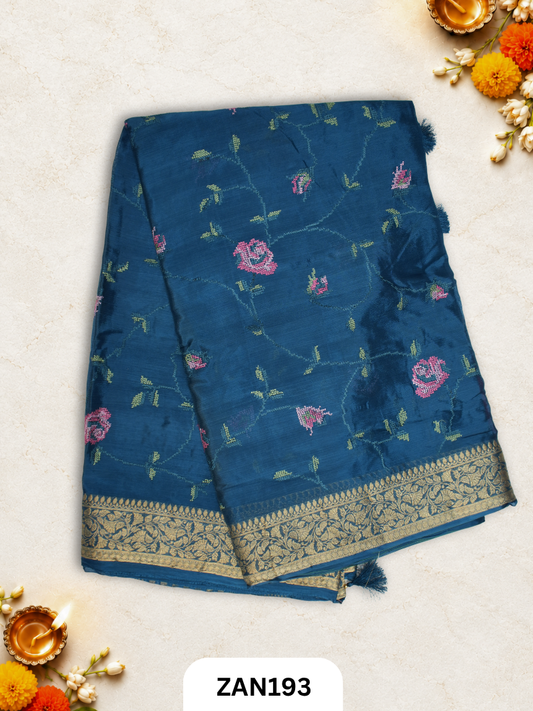 Chinon Cross Stitch Saree