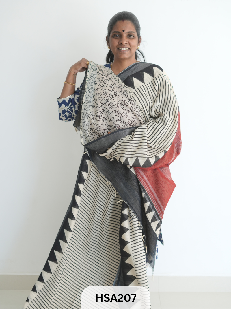 LENIN COTTON HANDBLOCK PRINTED SAREE