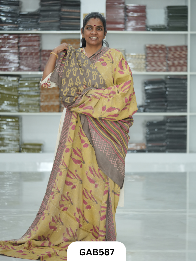 Nashpal & Pomegranate Peel Printed Modal Silk Sarees with blouse