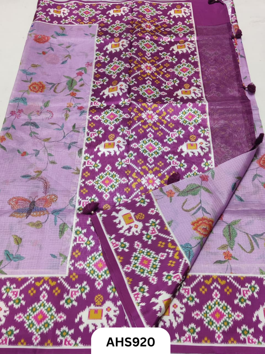 Soft Silk Kota Digital Print With Patola Border Pallu Saree