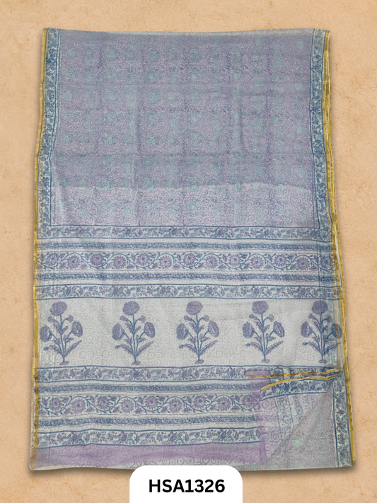Chiffon Zari Border Saree - Hand Brush Painted