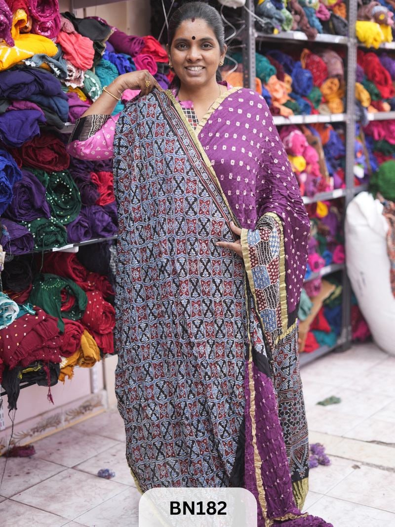 AJRAKH BANDHEJ WITH SKIRT BORDER SAREES | MODAL GAJI FABRIC