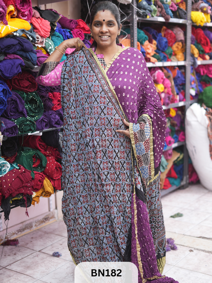 AJRAKH BANDHEJ WITH SKIRT BORDER SAREES | MODAL GAJI FABRIC