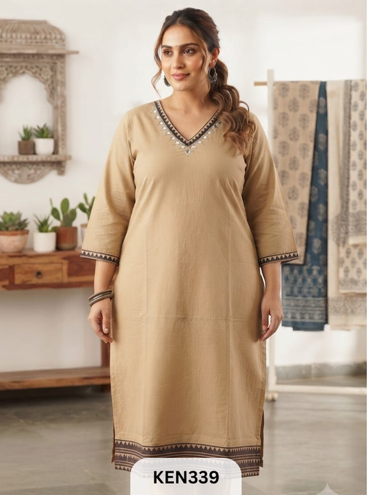 COTTON PLAIN KURTI WITH MIRRORWORK