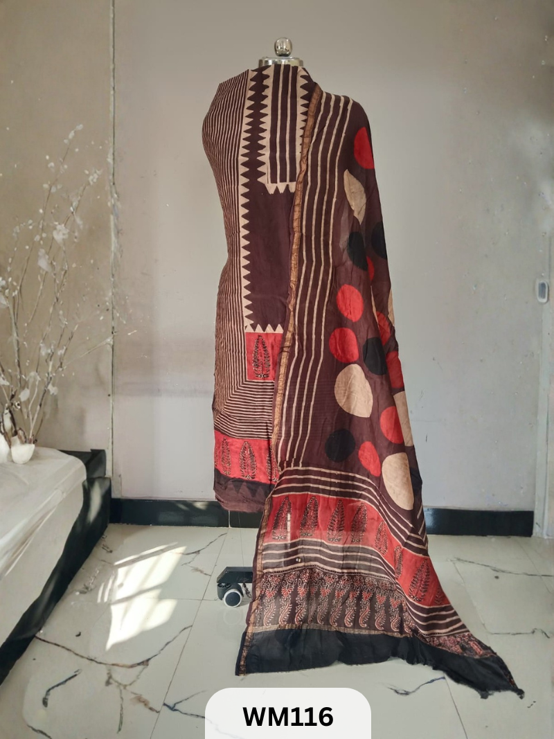 CHANDERI HAND BLOCK PRINT 2 PIECE SUITS EACH 2.5 MTR TOP AND DUPTTA