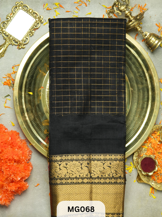 Handloom Mangalgiri pattu saree with Kanchi border - Black