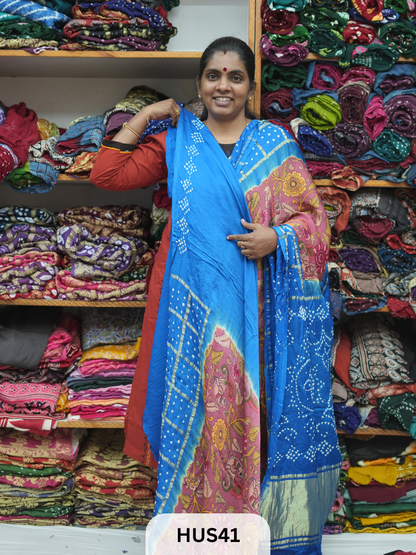 PURE MODAL WITH GHARCHOLA BORDER  - KALAMKARI DIGITAL PRINT
