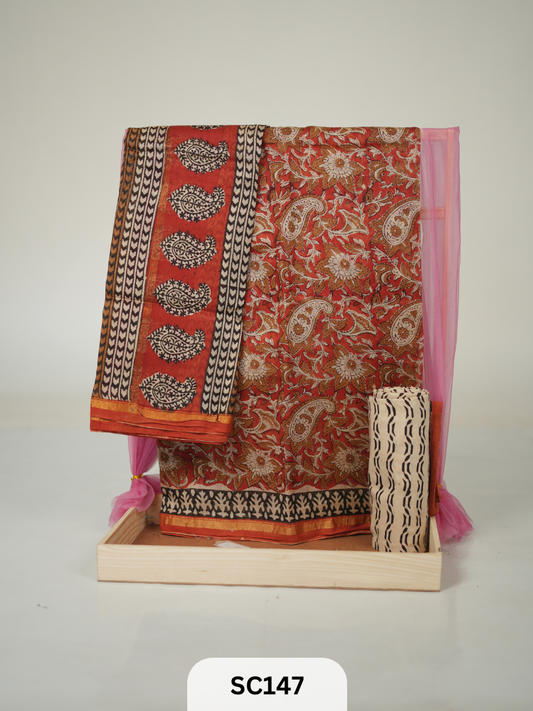 PURE CHANDERI SILK WITH HANDBLOCK SALWAR SUIT