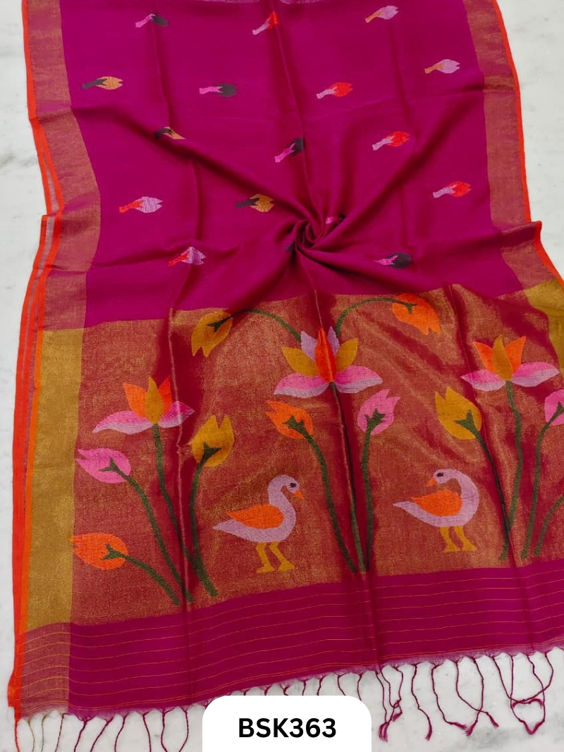 Handloom Pure Jayashree Linen With Paithani Saree