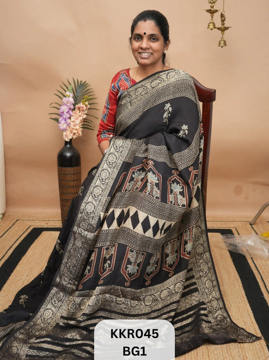 DOLA SILK - KHADI BORDER | AJRAKH HANDBLOCK PRINT
