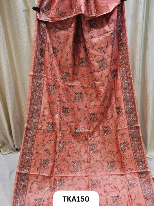 Pure Bishnupuri Silk - Pure Gachi Tussar Embroidery Design Saree