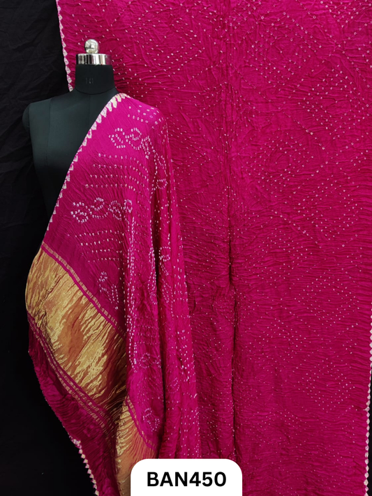Semi Gaji Silk Tissue Pallu Choras Bandhej Saree With Edging