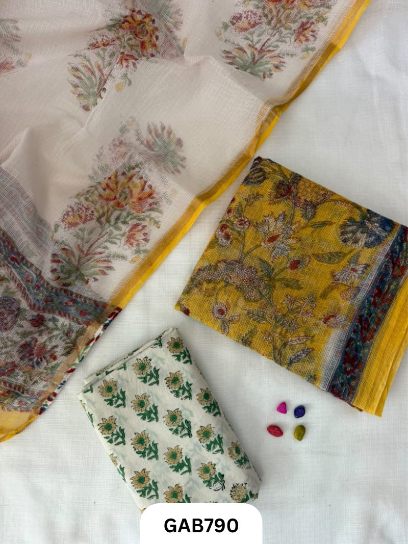 HandBlock Printed Kota Doriya Suit With Kota Doriya Duppta Cotton bottom | 2.5 mtr