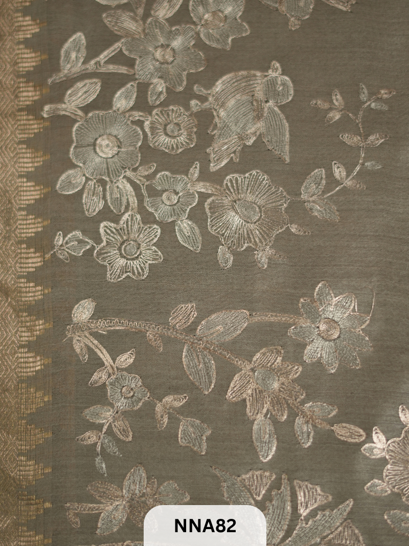Pure Tussar Silk With Pitta Work - Metallic Theards