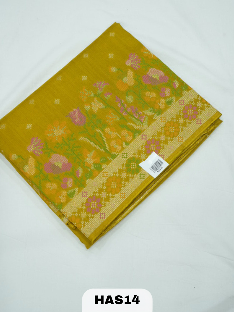 BANARAS RUSSIAN CROSS STICHED SILK SAREE