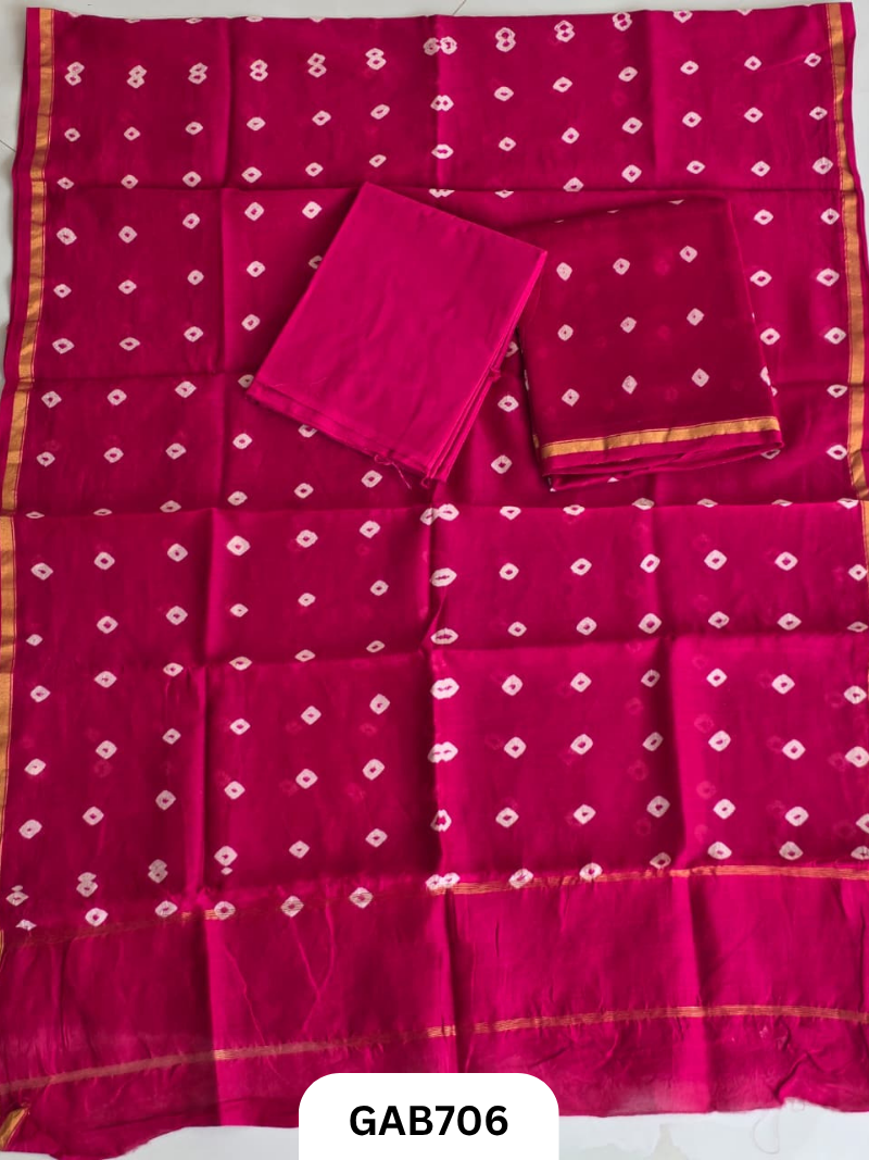 Hand Block Chanderi Silk Dress Materials Top 2.5 Mtrs Duptta 2.5 Mtrs