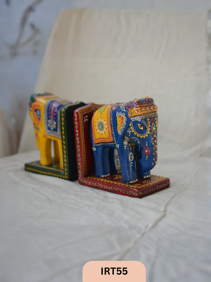 WOODEN INDIAN ELEPHANT BOOKENDS  18*8.5*17 CMS  | SET OF 2