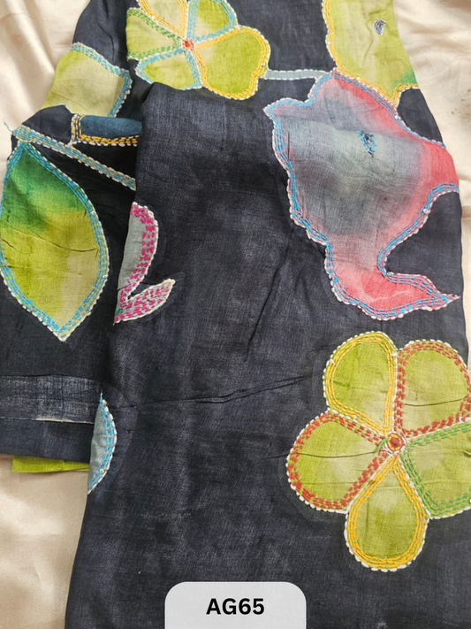 PURE GACHI TUSSAR WITH SPECIAL HAND PAINT| HAND KANTHA STITCH | SILK MARK