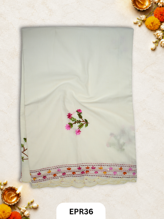 Mul Chanderi Sclaping Embroidery Saree