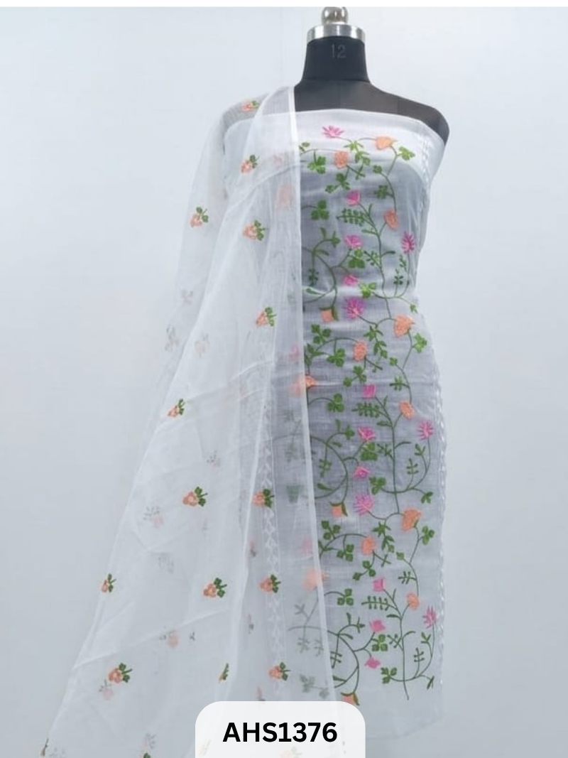 Exclusive Kota Doria Embroidery Work - Top & Dupatta 2.5 Mtr