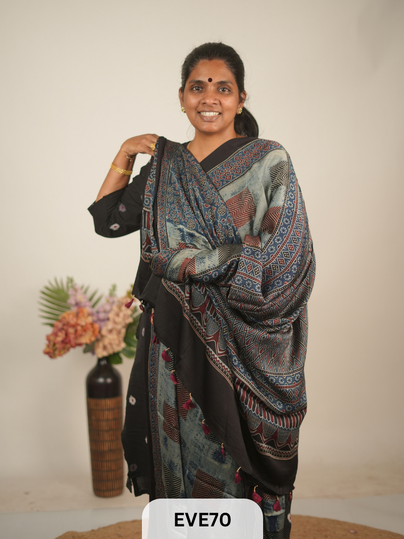 MODAL AJRAKH HANDBLOCK PRINT SAREE